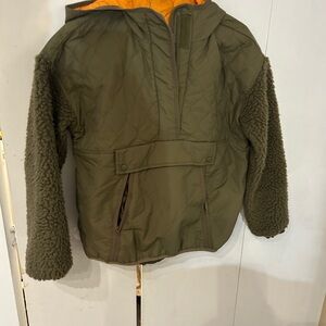 Khaki Quilted Jacket with Fleece Sleeves
